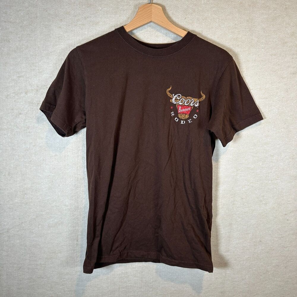 Coors Banquet Rodeo Brown Graphic T Shirt Small Western Bull Front Back Print